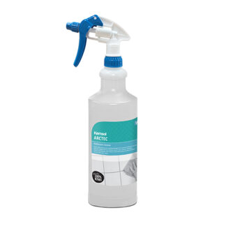 Clear Plastic Bottle with Blue and White Spray Trigger and Kemsol Arctec Product Label