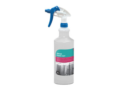 Clear Plastic Bottle with Blue and White Spray Trigger and Kemsol Phase-Out Product Label