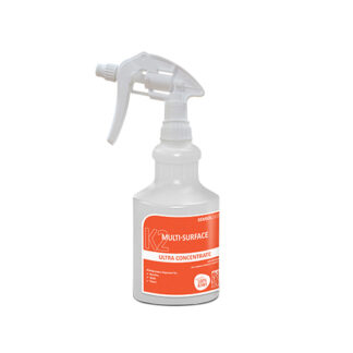 Clear Plastic Bottle with White Spray Trigger and Kemsol K2 Multi-Surface Product Label